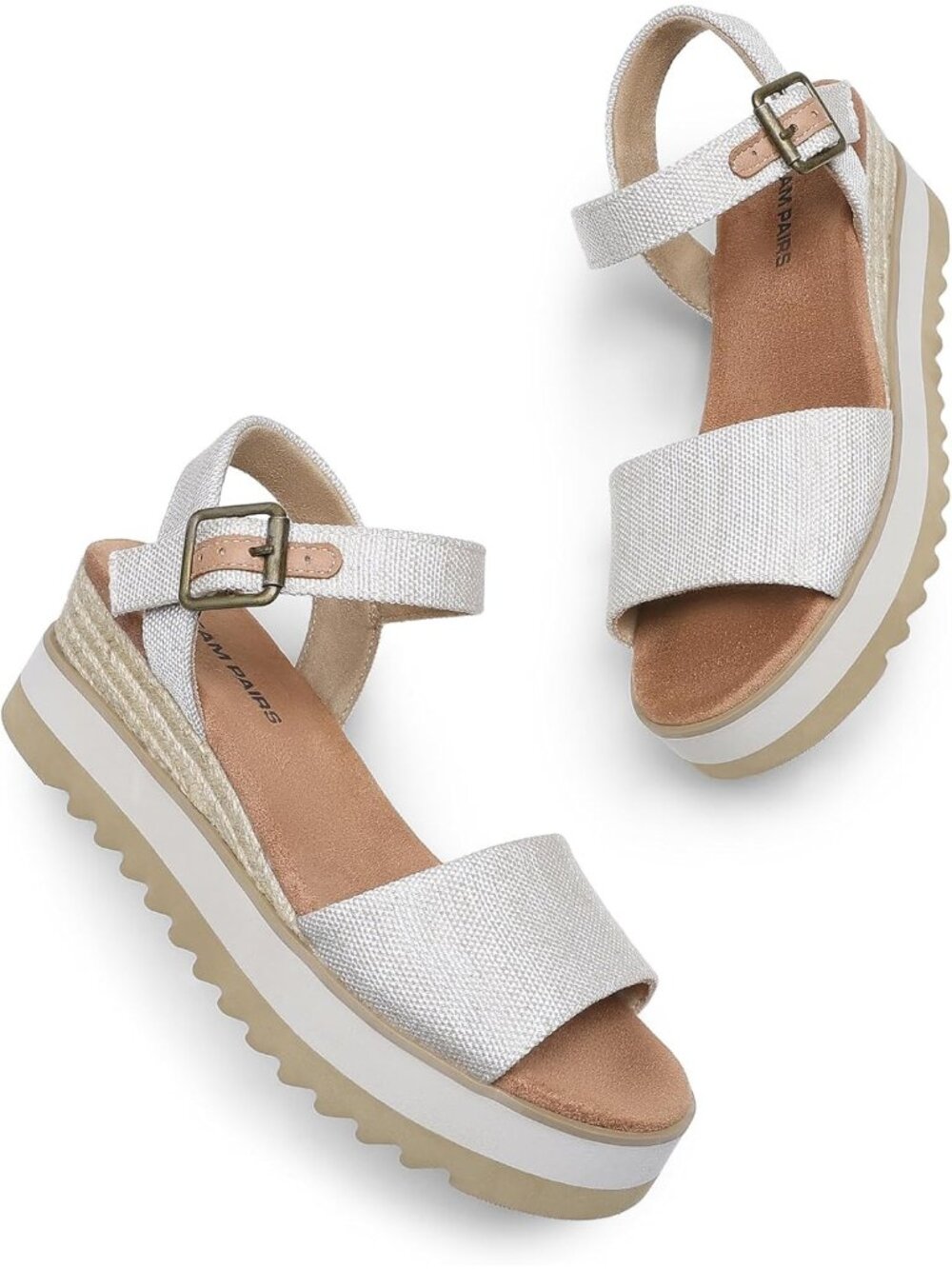Women's Platform Wedge Sandals Ankle Strap Canvas Open Toe Summer Dressy Shoes - Picture 5 of 6
